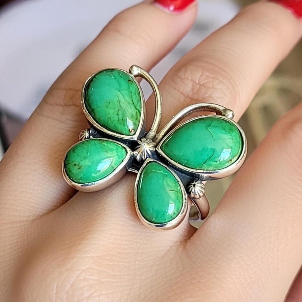 Green Mojave Sterling Silver Butterfly Ring Size 6 Cowgirl Southwest Handmade